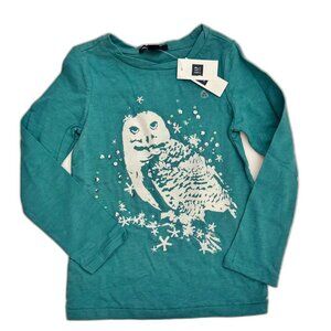 NEW Gap Kids girls tee shirt 4 5 6 7 teal blue green white felt owl top holiday